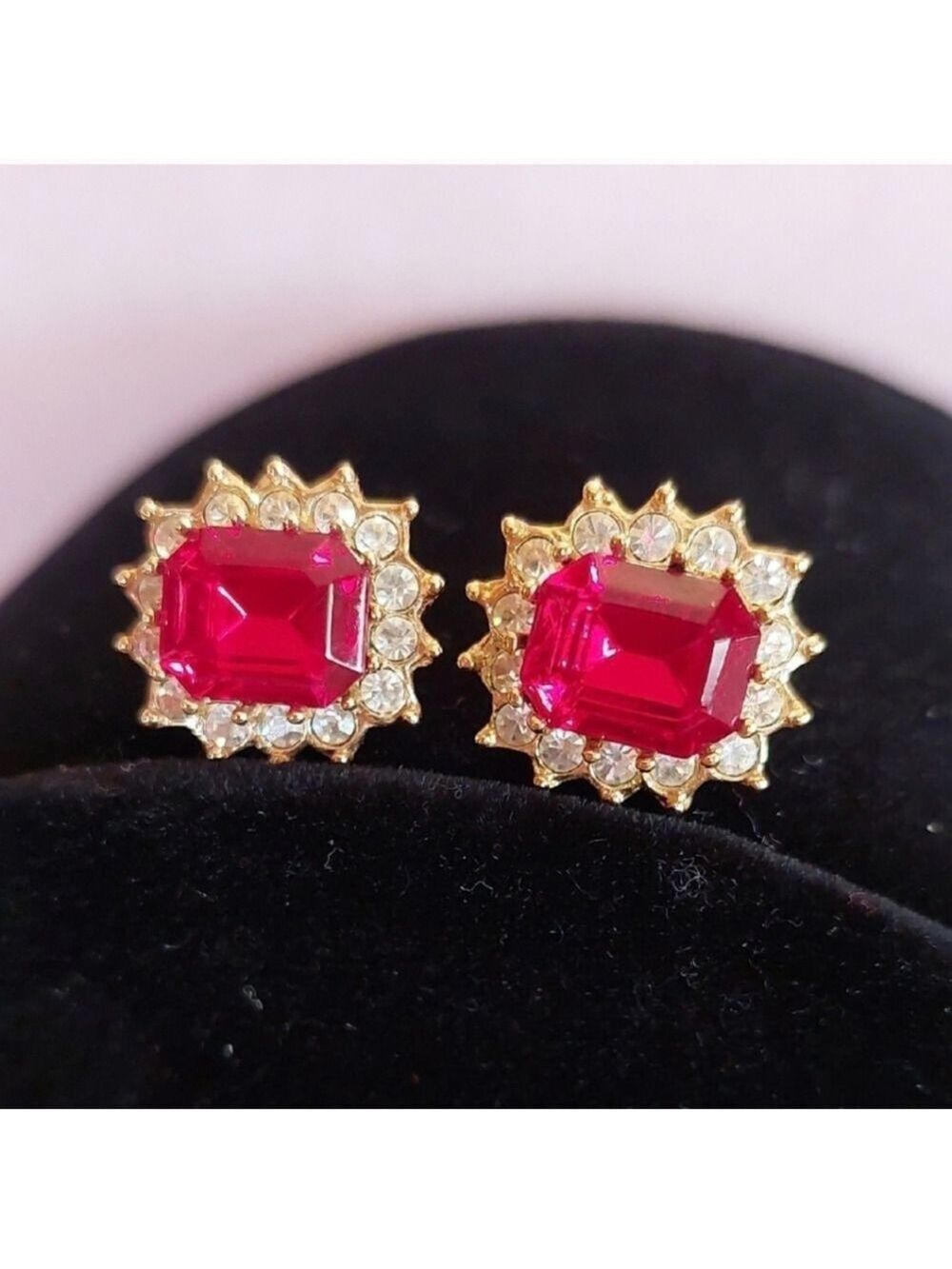 ROMAN Red Faceted Glass And CZ Pierced Earrings